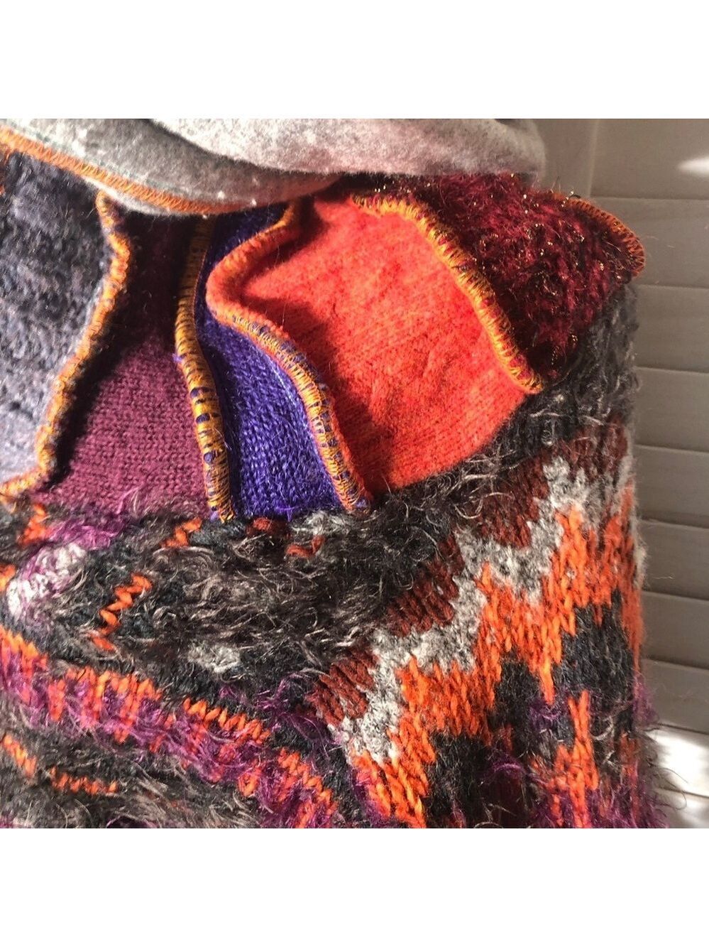 Handcrafted Patch Knitted Sweater Upcycled Multicolor Medium - Picture 10 of 14